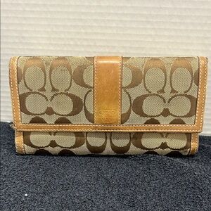 Coach Tan and Brown Signature Wallet